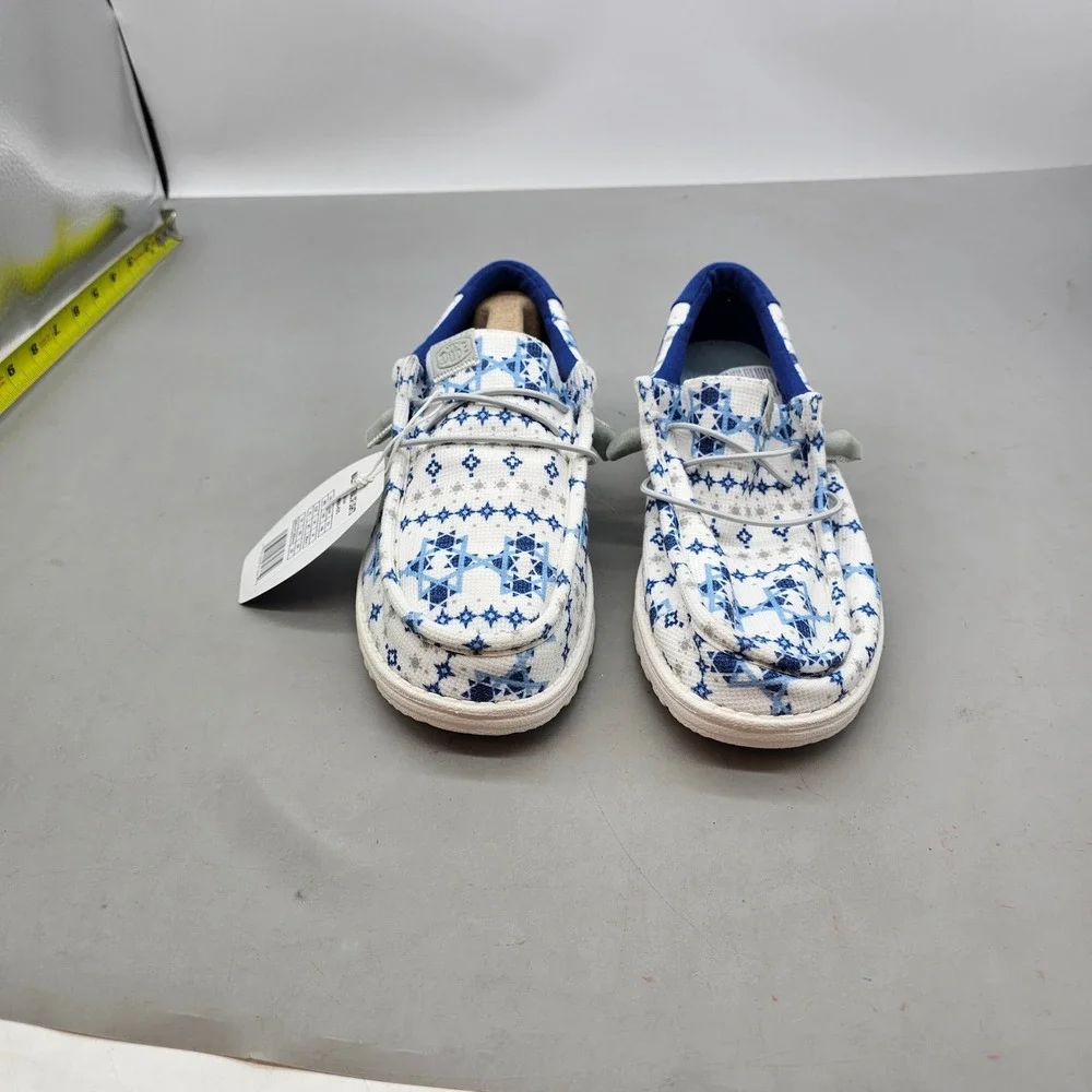 Hey Dude Wally Festival of Lights Mens Blue White Hanukkah Loafers Size 8 new